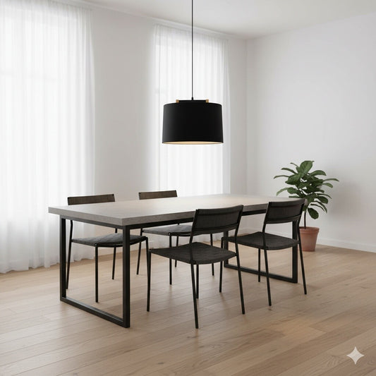 Colgante pantalla de tela negra y detalles en madera 40cm
