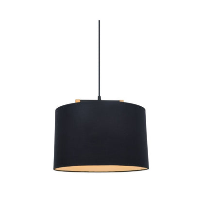 Colgante pantalla de tela negra y detalles en madera 40cm