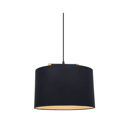 Colgante pantalla de tela negra y detalles en madera 40cm