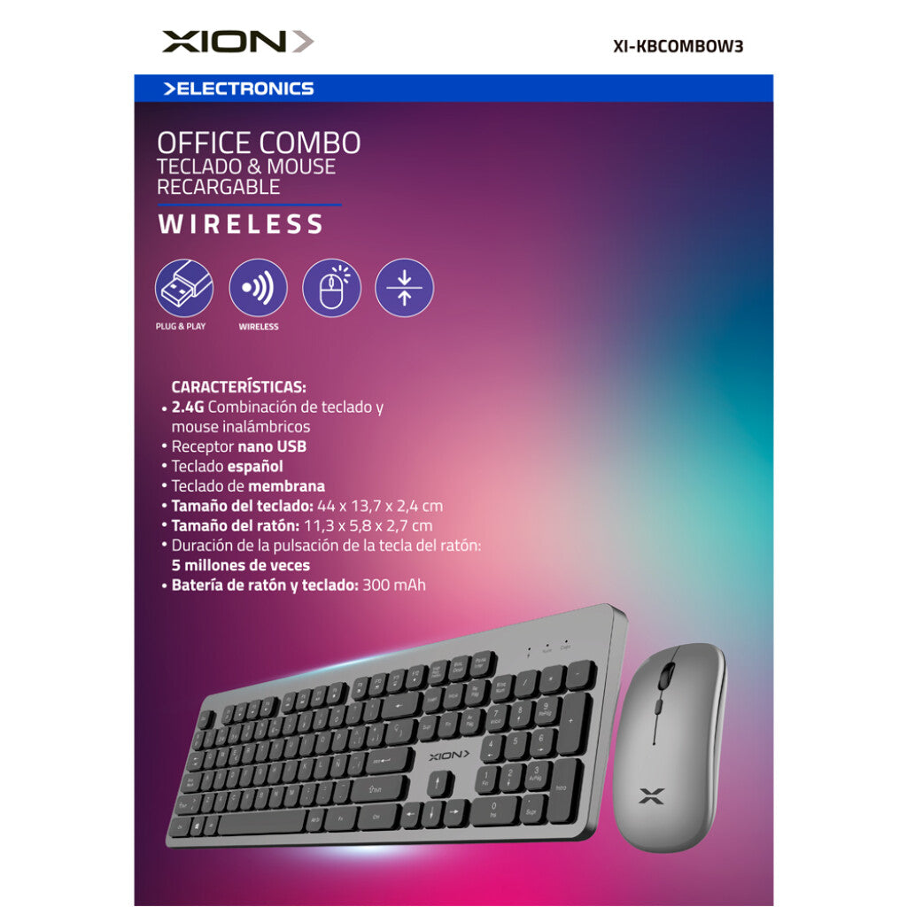 combo mouse y teclado inalámbrico recargable