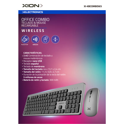combo mouse y teclado inalámbrico recargable