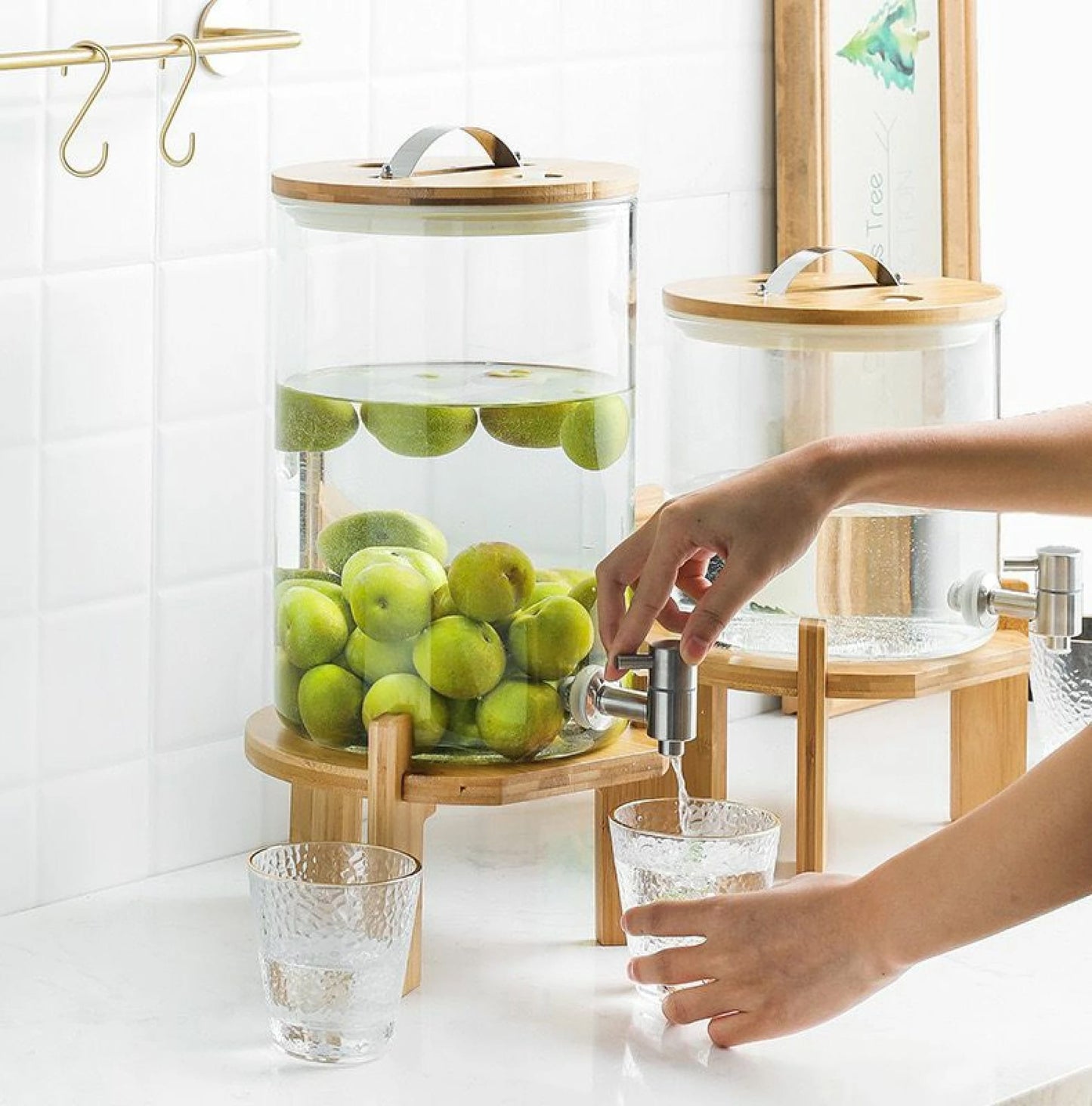 DISPENSADOR 10L DE LIQUIDOS VIDRIO /MADERA LH-3090