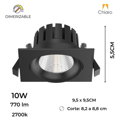 Embutido led 10w cuadrado móvil DIMERIZABLE 2700K