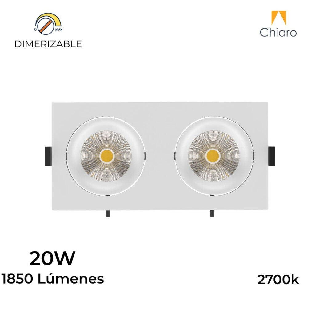 Embutido led CUADRADO DOBLE 20W móvil DIMERIZABLE 2700K BLANCO