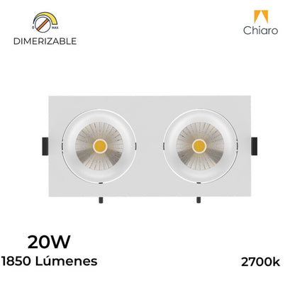 Embutido led CUADRADO DOBLE 20W móvil DIMERIZABLE 2700K BLANCO