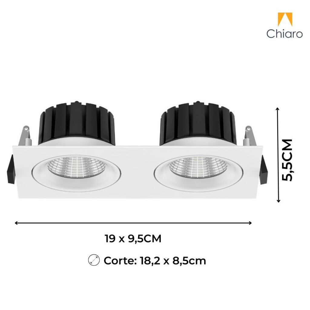 Embutido led CUADRADO DOBLE 20W móvil DIMERIZABLE 2700K BLANCO