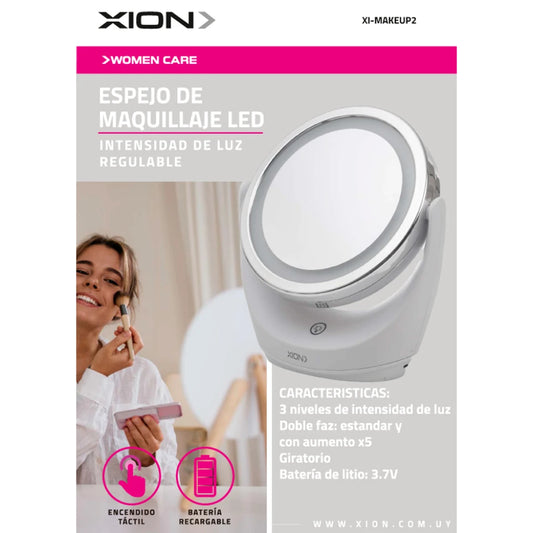 espejo de maquillaje luz led estandar y con aumento x5