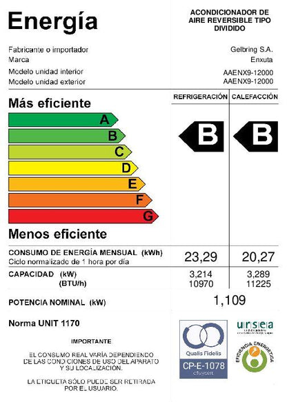 Aire Acondiconado – AAENX9 – 12.000 BTU – Enxuta