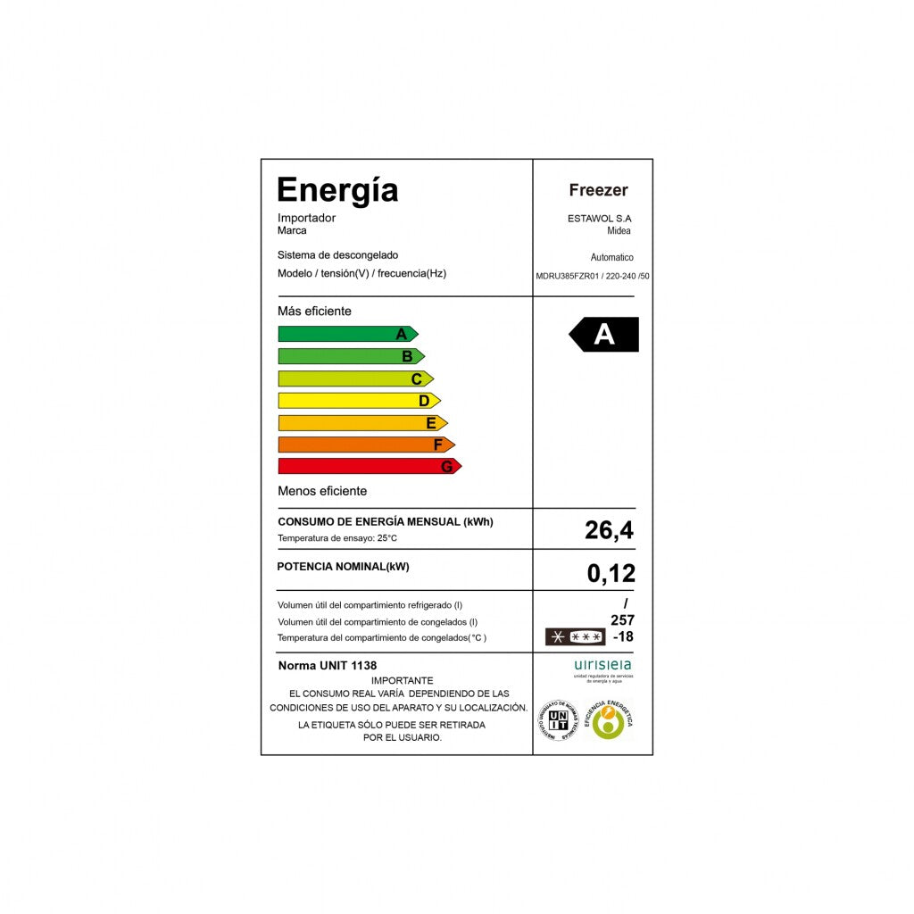 Freezer vertical 257L Midea MDRU385FZR01