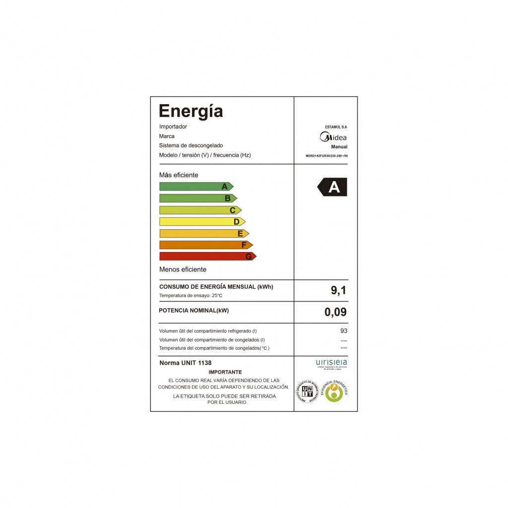 Frigobar Negro 93L Midea MDRD142FGR30