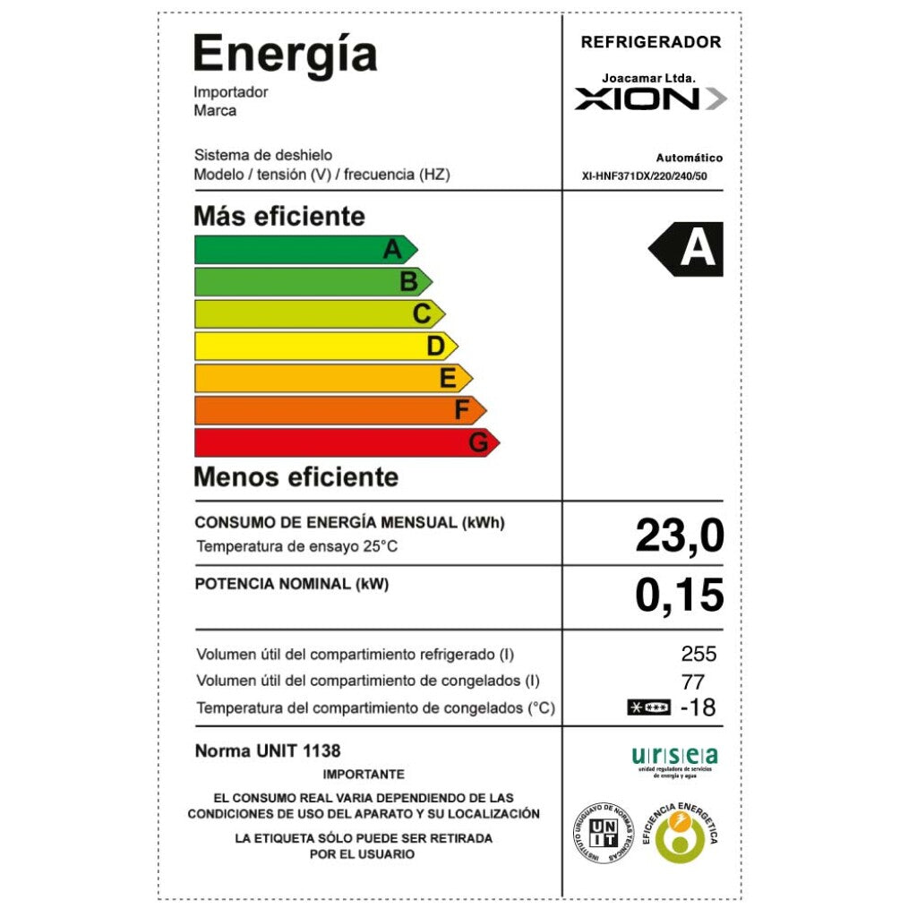 heladera con freezer frio seco 332 L dispensador