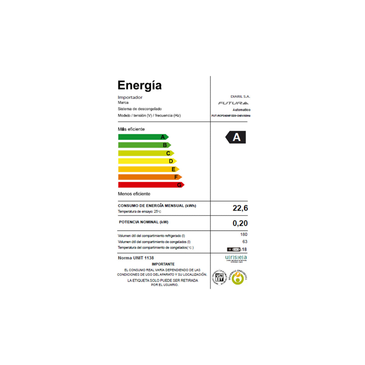 Heladera Futura Panelable FUT-RCP243NF Frio Seco 243 L