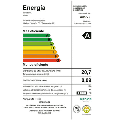 heladera refrigerador con freezer xion 252 litros