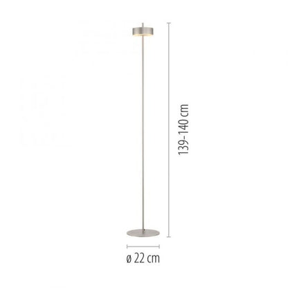 LAMPARA DE PIE ANILLO PLATA DIMERIZABLE Y CCT 9W CON CONTROL - 140CM