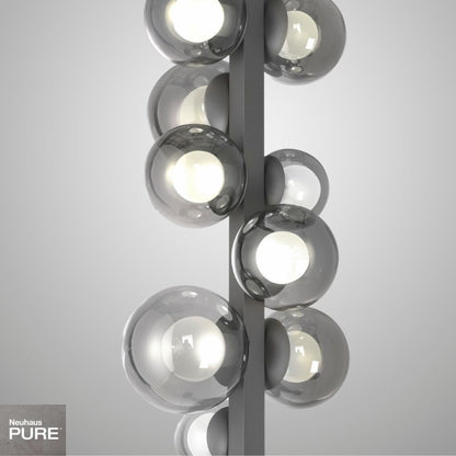 Lampara de pie Esferas vidrio ahumado 29W -160cm dimerizable, 3 colores de luz