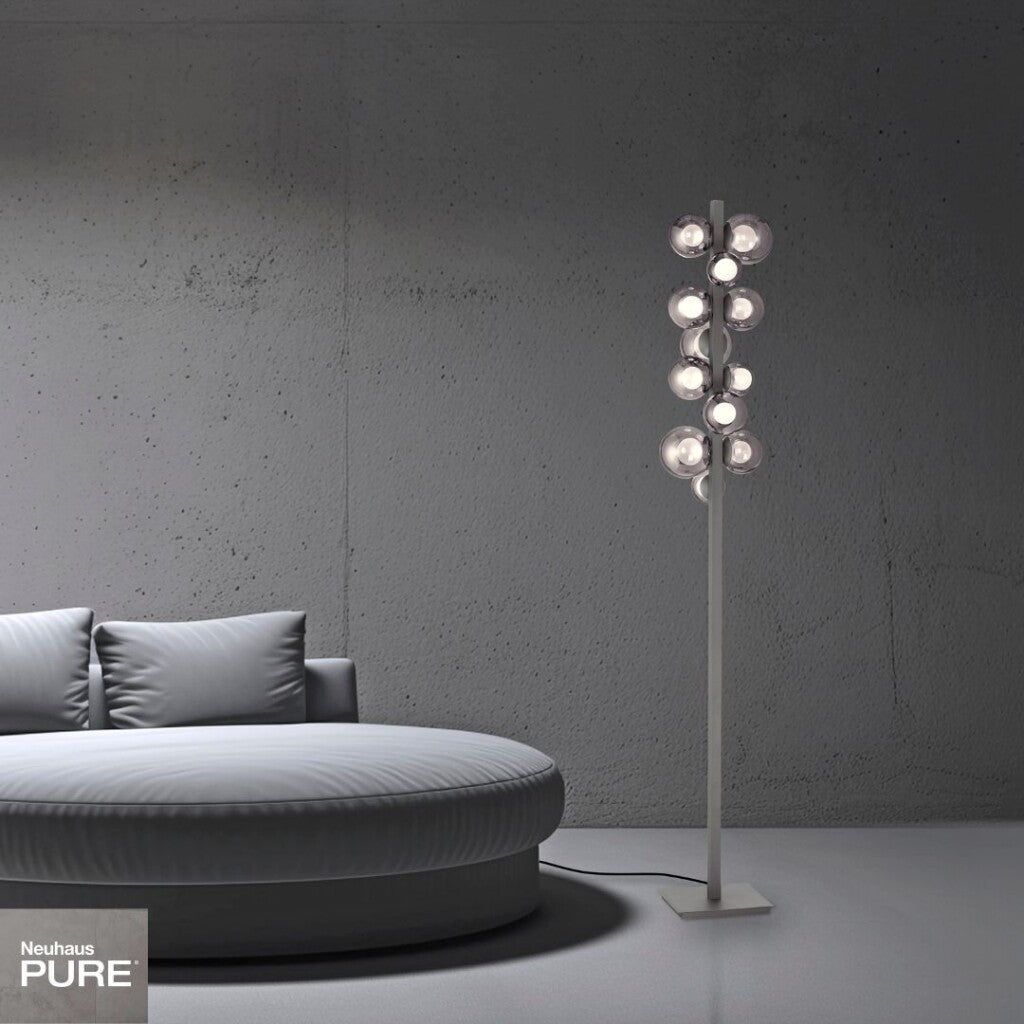 Lampara de pie Esferas vidrio ahumado 29W -160cm dimerizable, 3 colores de luz
