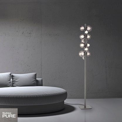 Lampara de pie Esferas vidrio ahumado 29W -160cm dimerizable, 3 colores de luz