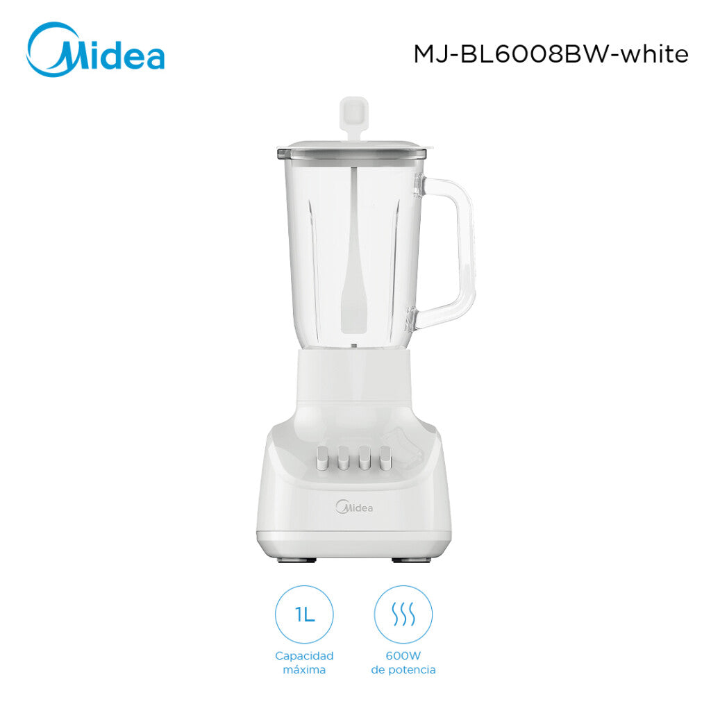 Licuadora Midea Blanca 1L Jarra de vidrio MJ-BL6008BWW