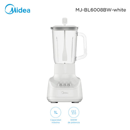 Licuadora Midea Blanca 1L Jarra de vidrio MJ-BL6008BWW