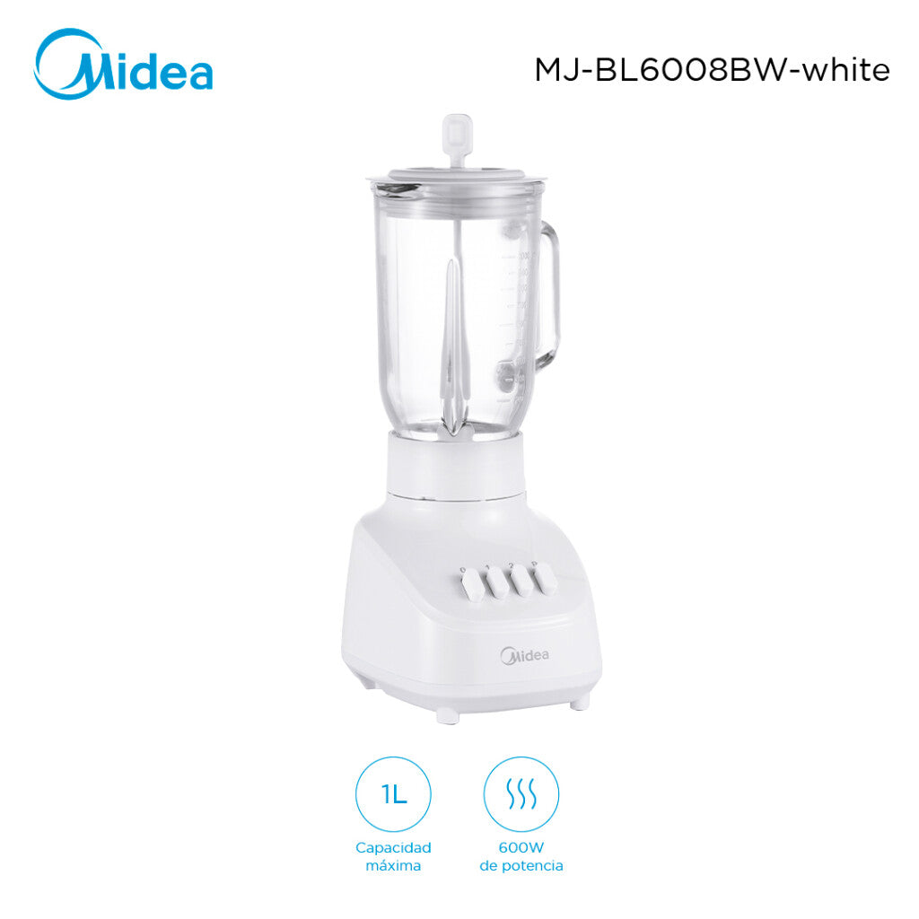 Licuadora Midea Blanca 1L Jarra de vidrio MJ-BL6008BWW