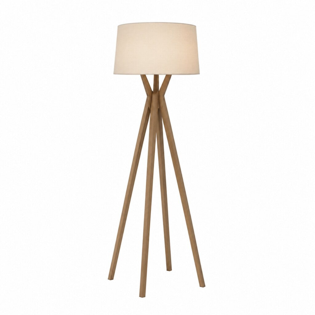 Luminaria de pie pantalla natural y madera E27 147cm