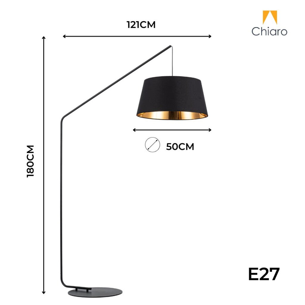 Luminaria de pie pantalla negra interior dorado E27 180cm