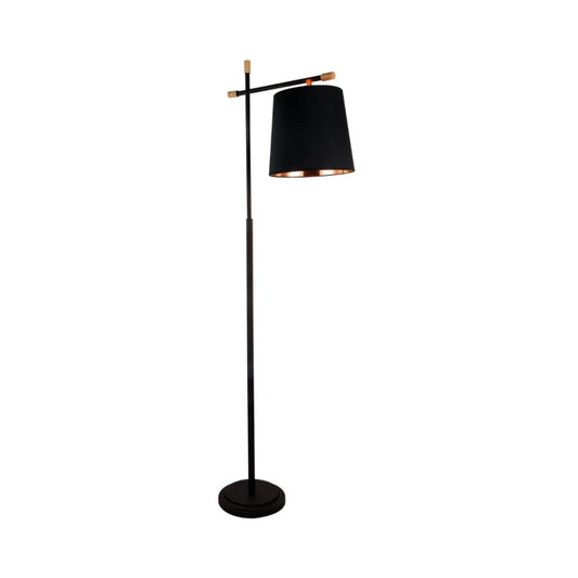 Luminaria de pie pantalla negra y detalles en madera E27 163cm