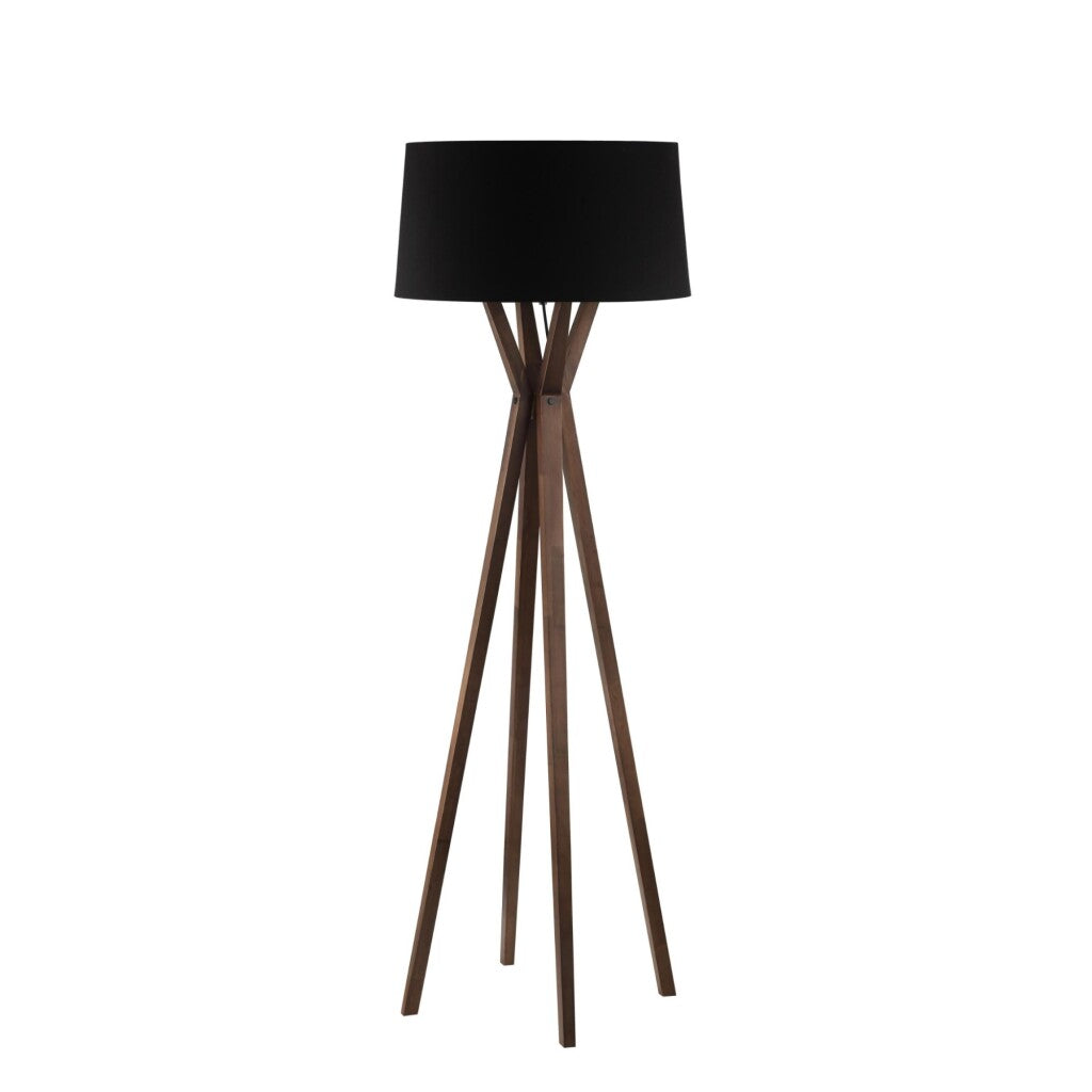 Luminaria de pie pantalla negra y madera E27 147cm