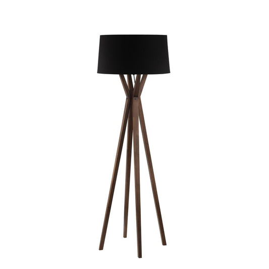 Luminaria de pie pantalla negra y madera E27 147cm