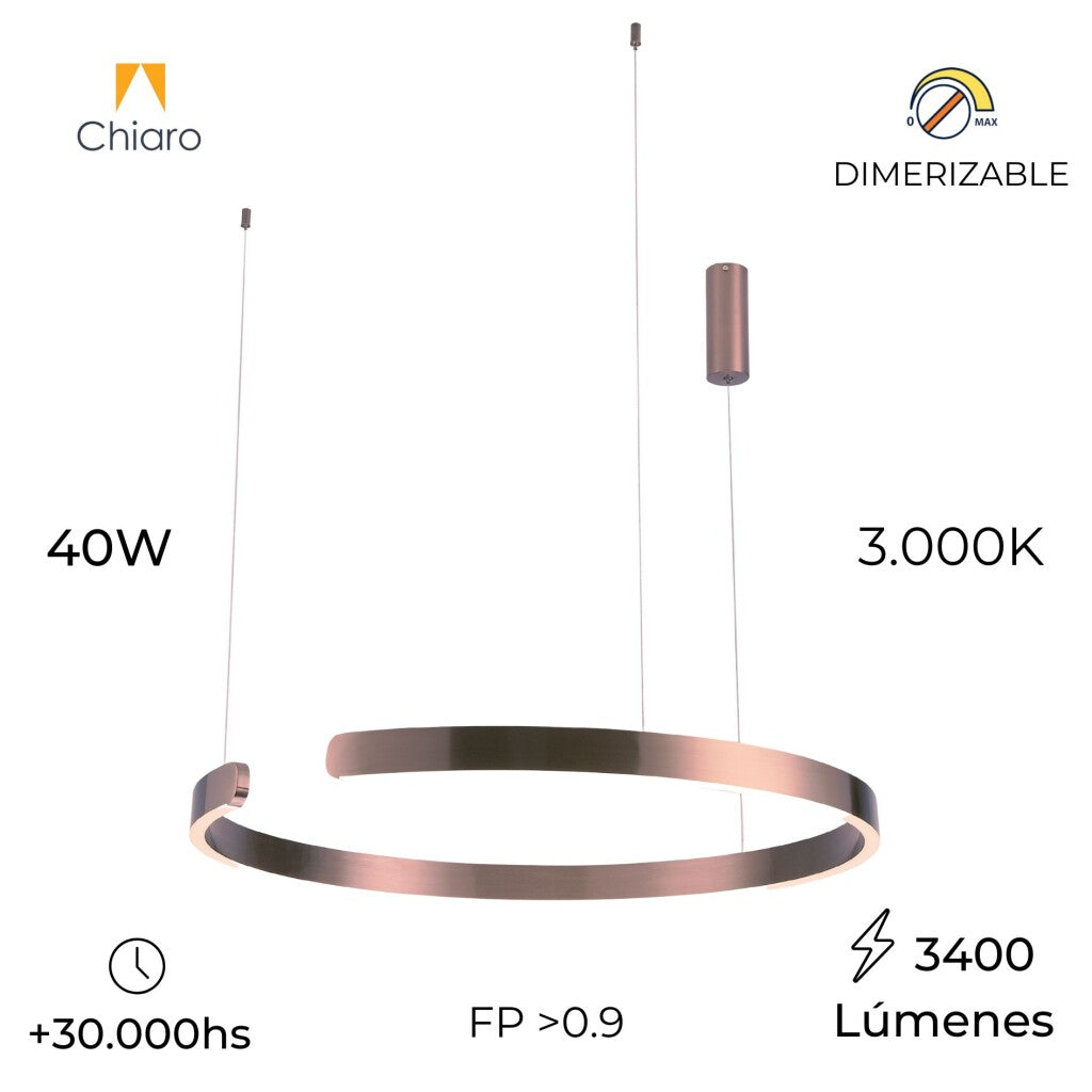 Luminaria de susp. Led circular con corte, 40W Dimerizable, 60cm