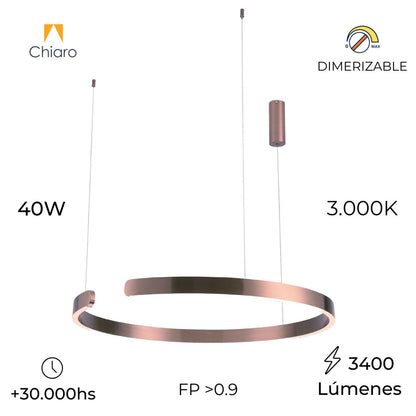 Luminaria de susp. Led circular con corte, 40W Dimerizable, 60cm
