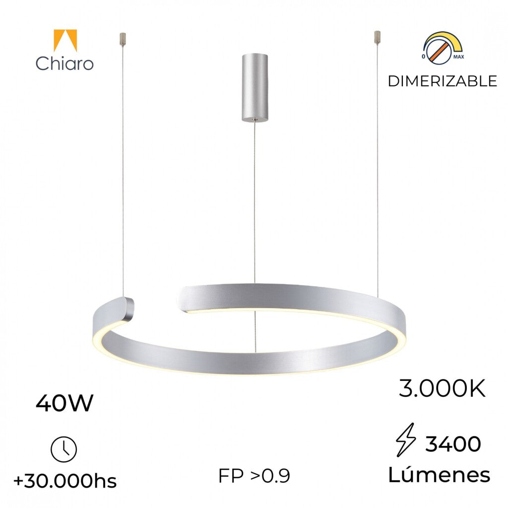 Luminaria de susp. Led circular con corte, 40W Dimerizable, 60cm