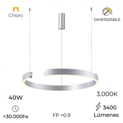 Luminaria de susp. Led circular con corte, 40W Dimerizable, 60cm