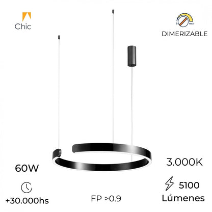 Luminaria de susp. Led circular con corte, 60W Dimerizable, 60cm