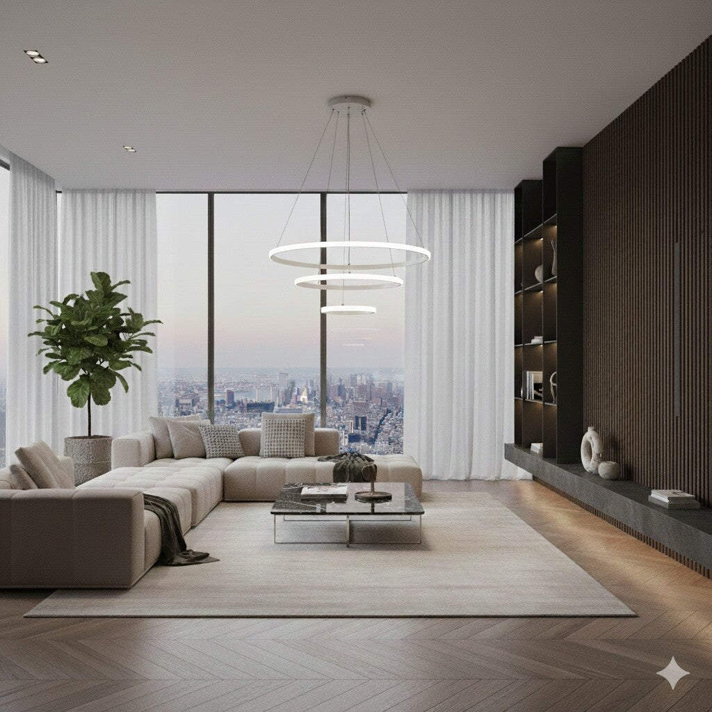 Luminaria led 3 anillos, a control remoto con varias funciones