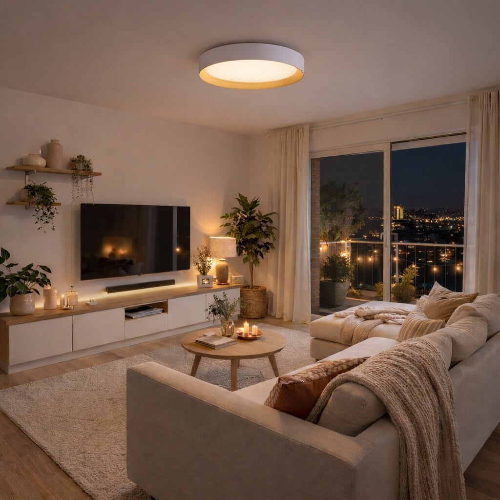 Luminaria led Diseño circular con Símil madera 40W Dimerizable, 45cm