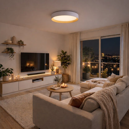 Luminaria led Diseño circular con Símil madera 40W Dimerizable, 45cm