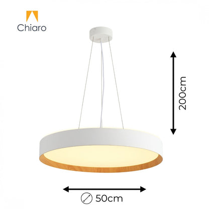 Luminaria led suspender blanca y madera 48W dimerizable, 50cm