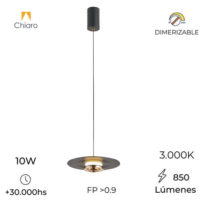 Luminaria RETRACTIL led negra y dorada 10W dimerizable, 24cm