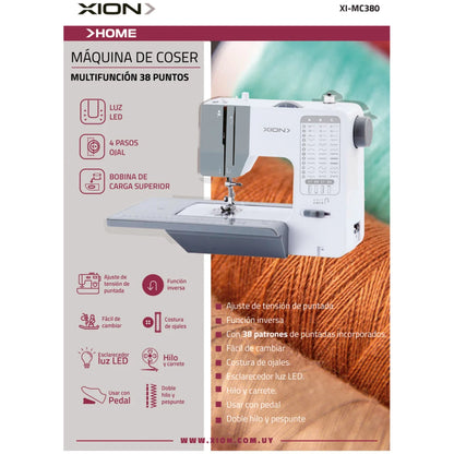 máquina de coser con 38 patrones de puntadas