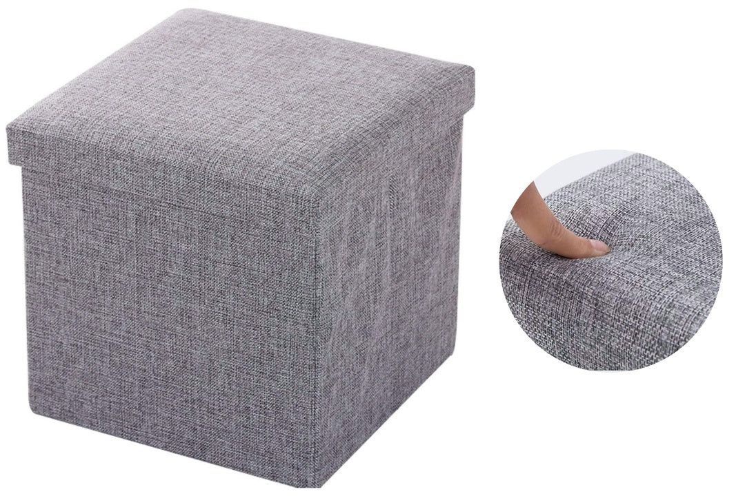 Banco puff baúl plegable gris 38x38x38cm.