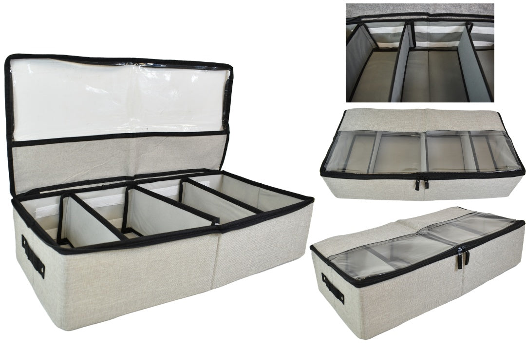 Caja organizadora de tela con separaciones y cierre 60x28x14cm.