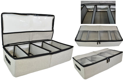 Caja organizadora de tela con separaciones y cierre 60x28x14cm.