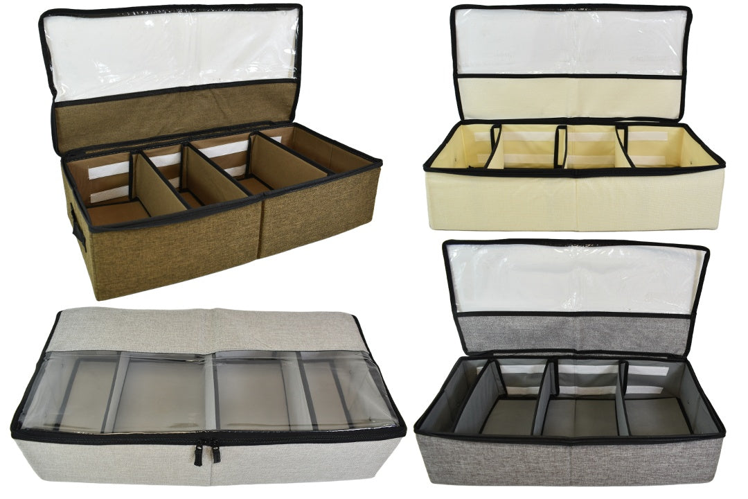 Caja organizadora de tela con separaciones y cierre 60x28x14cm.