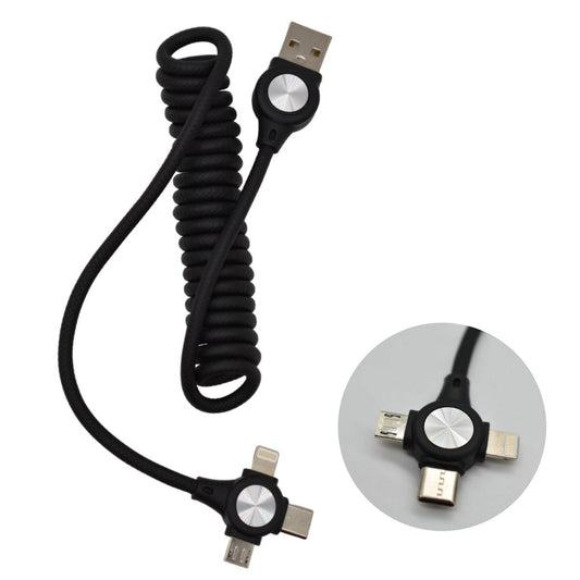 Cable cargador USB 3 en 1 resorte 120cm