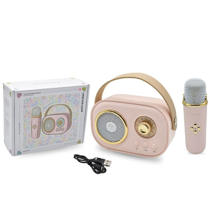 Mini karaoke portátil bluetooth retro. Rosado