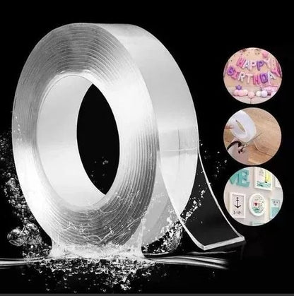 Cinta adhesiva doble faz transparente lavable 18x1mm. 5mts