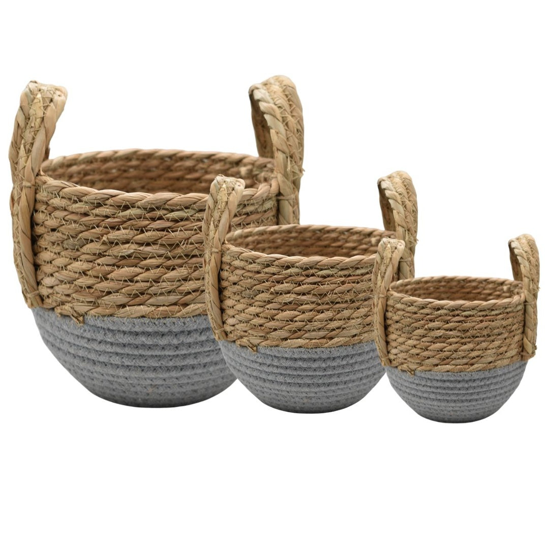 Cestos canastos de ratán y cuerda tejida x3 pcs