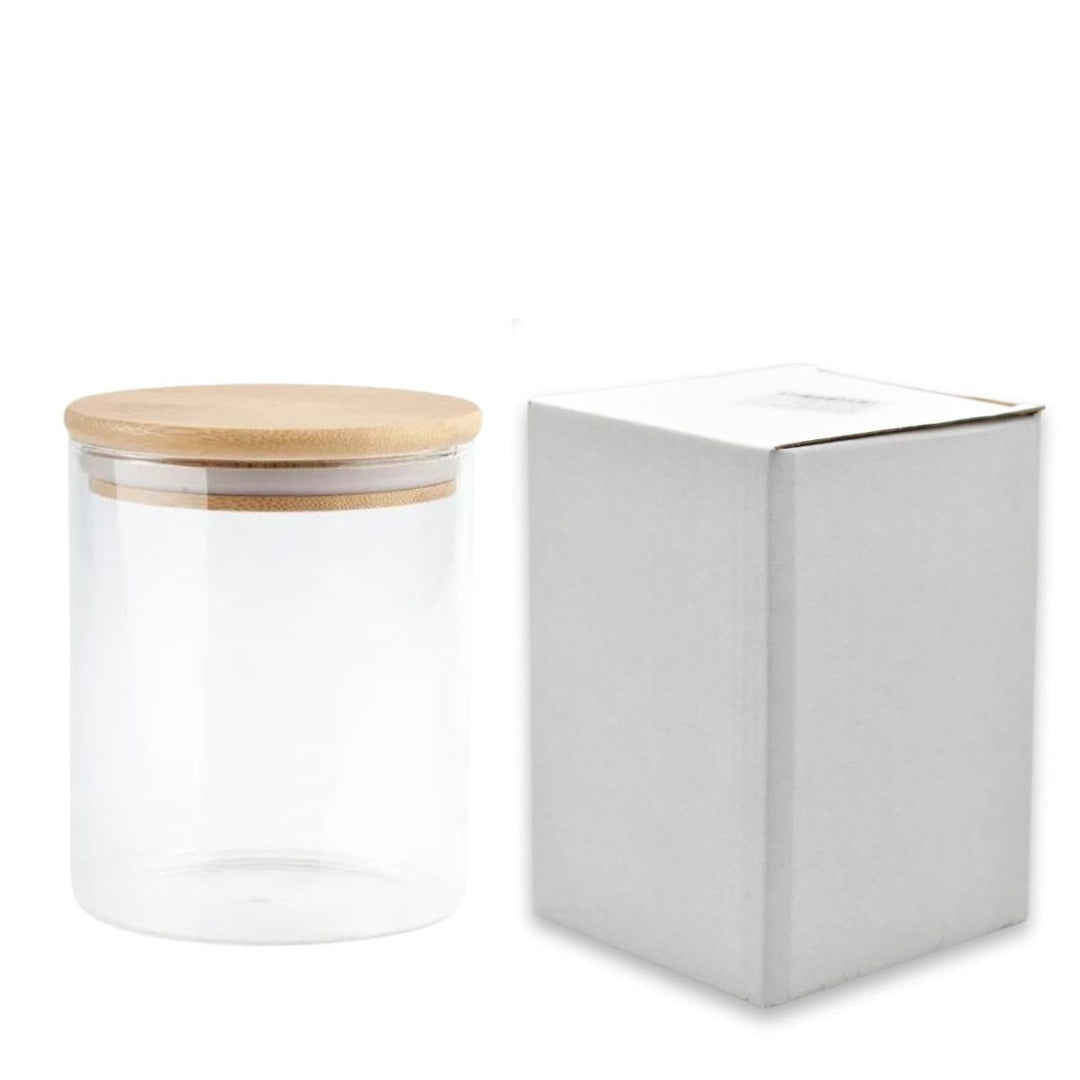 Recipiente de vidrio con tapa de madera 10.5x8.5cm