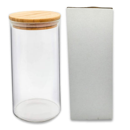 Recipiente de vidrio con tapa de madera 20.5x8.5cm